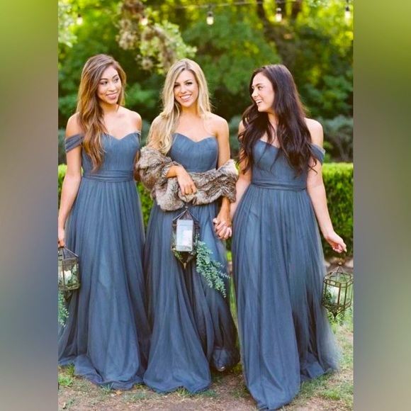 Revelry Dresses & Skirts - Revelry Rosalie Tulle Convertible Bridesmaid Dress Gray SZ 8